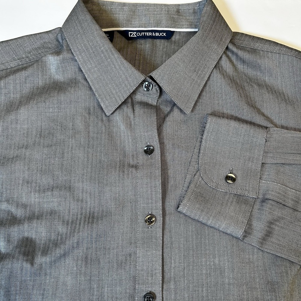 Cutter & Buck Button-Tab Long Sleeve Womens Mini Herringbone Shirt AGI Vargas Lg